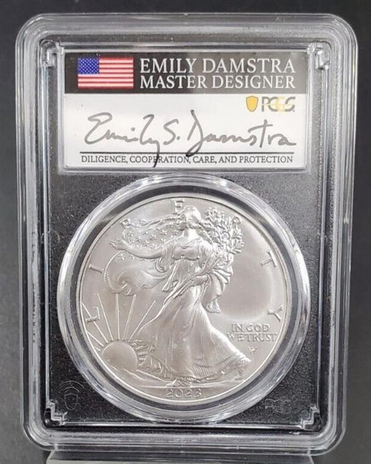 2023 P 1 OZ ASE American Silver Eagle Coin PCGS MS70 FDOI Damstra Signature LabL