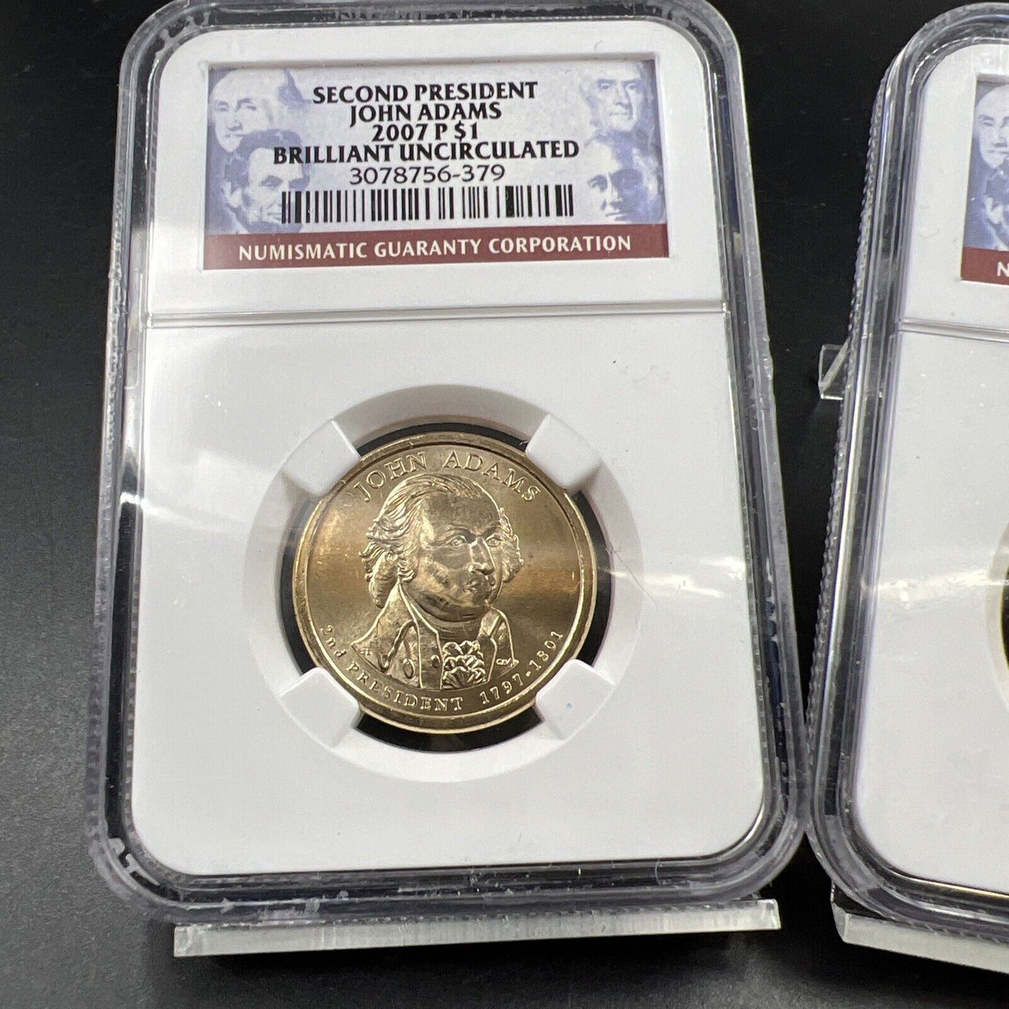 2007 P & D $1 John Adams Presidential Dollar Two Coin Set NGC BU UNC #444