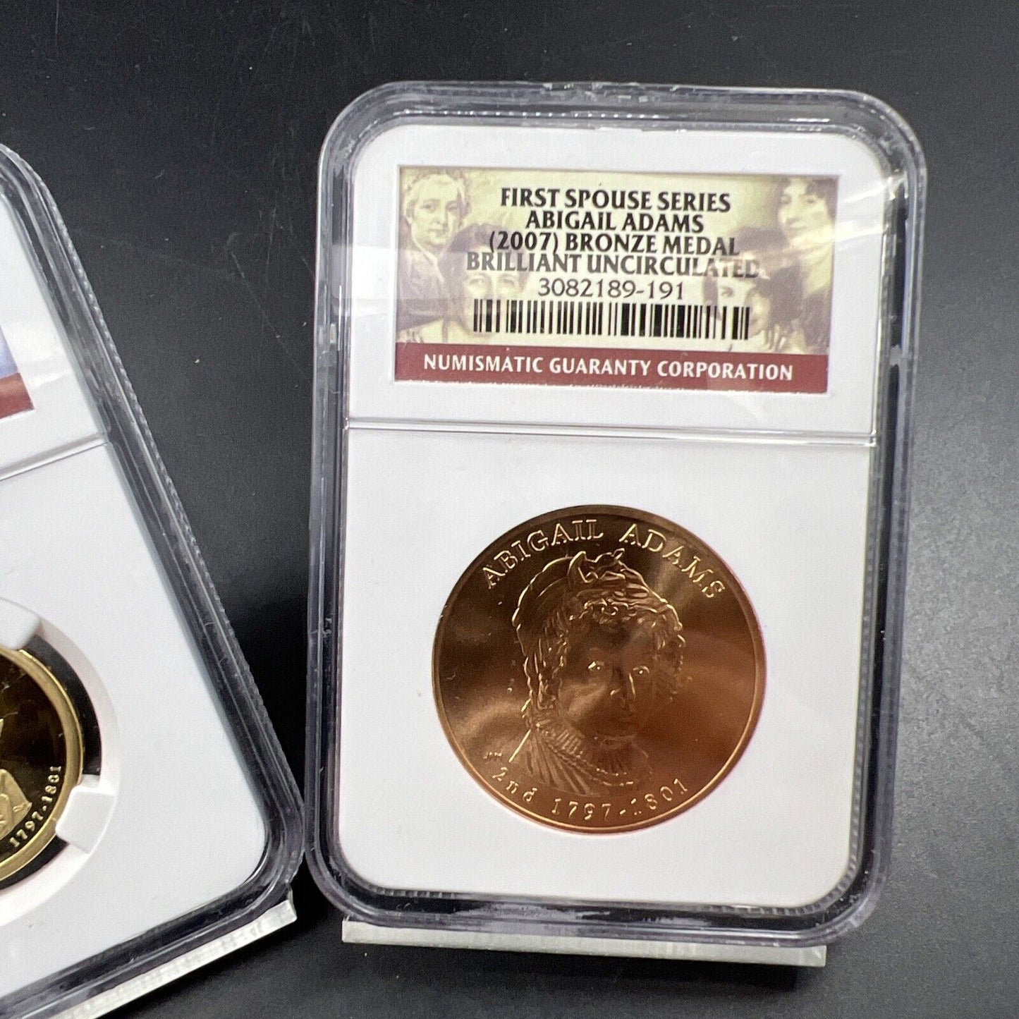 2007 S John Adams PF70 Proof NGC $1 Dollar & NGC BU Martha Spouse Medal Set