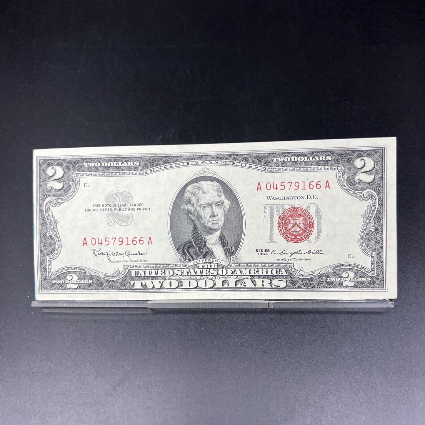 1963 A $2  Two Dollar Legal Tender Red Seal Bill Note CH UNC #166