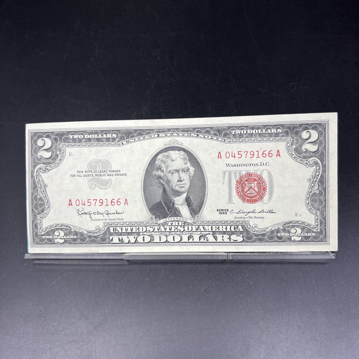 1963 A $2  Two Dollar Legal Tender Red Seal Bill Note CH UNC #166