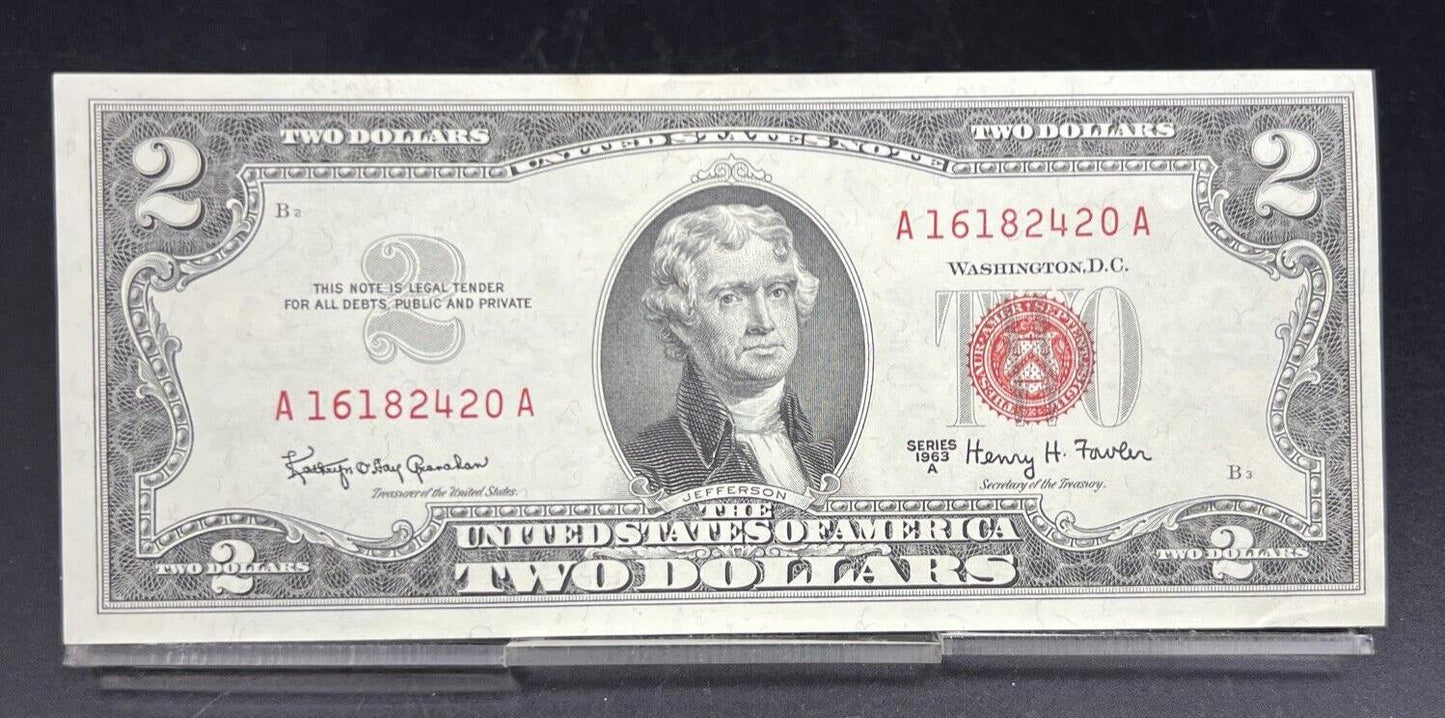 1963 A $2 Two Dollar Legal Tender Bill Note CH AU #420