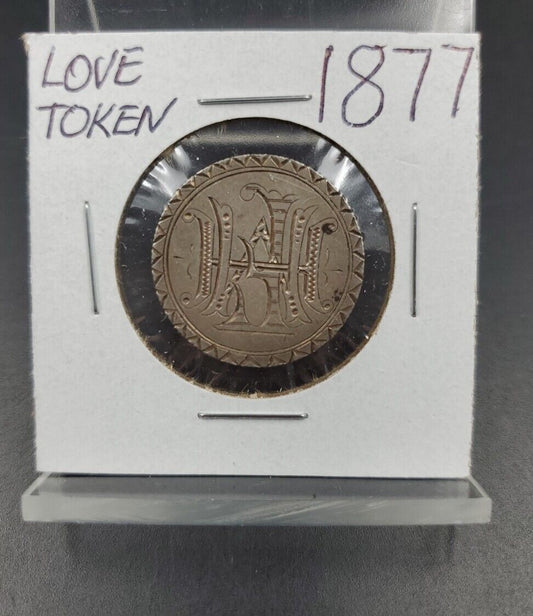 1877 Seated Liberty Quarter Engraved Love Token & Link - FHM stylized Monogram
