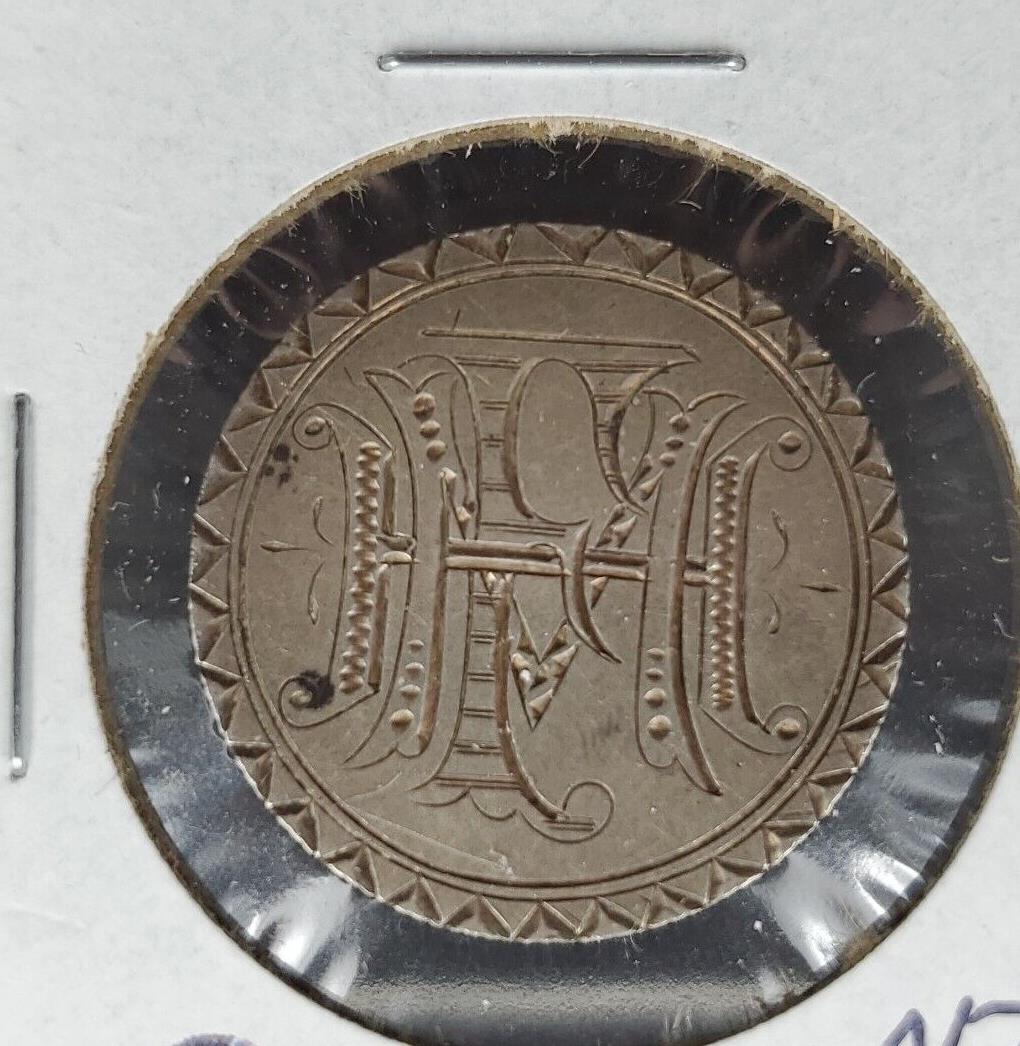 1877 Seated Liberty Quarter Engraved Love Token & Link - FHM stylized Monogram