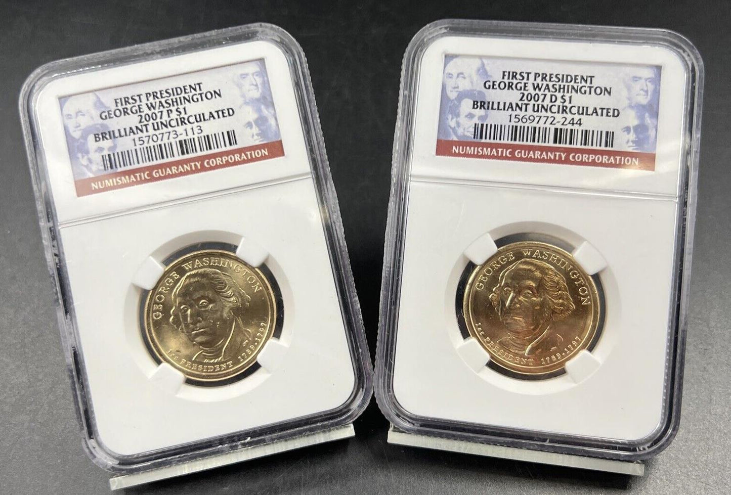 2007 P & D $1 George Washington Presidential Dollar Two Coin Set NGC BU Certifie