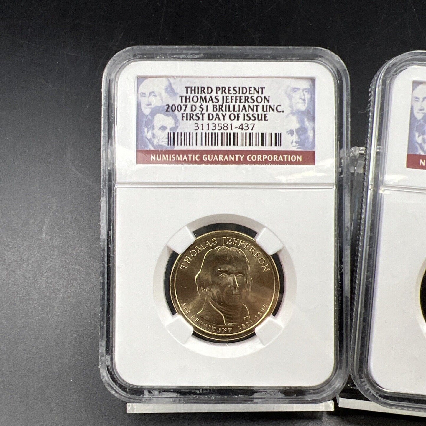 2007 P & D $1 Thomas Jefferson Presidential Dollar Two Coin Set NGC FDOI BU