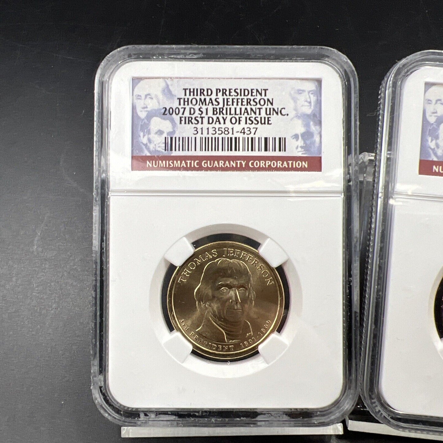 2007 P & D $1 Thomas Jefferson Presidential Dollar Two Coin Set NGC FDOI BU