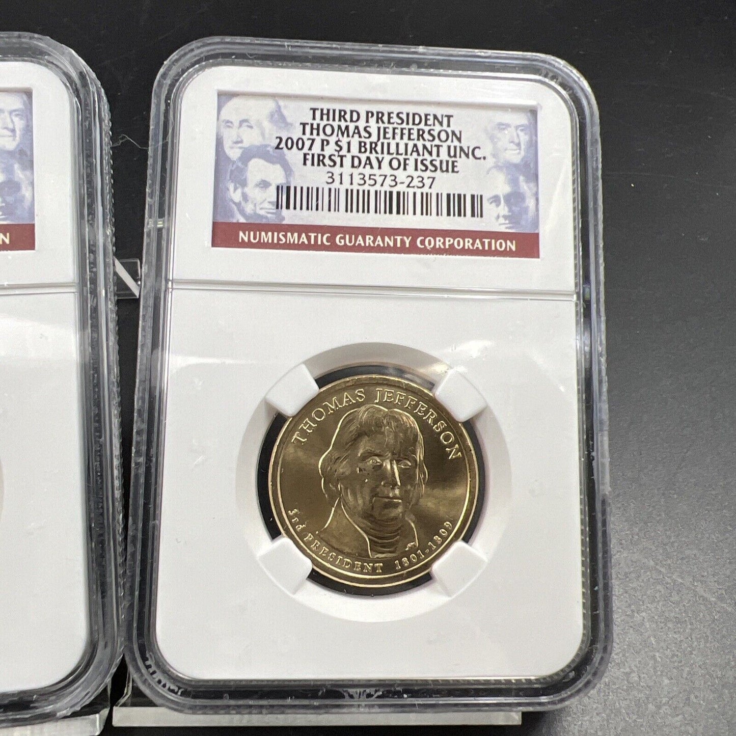 2007 P & D $1 Thomas Jefferson Presidential Dollar Two Coin Set NGC FDOI BU