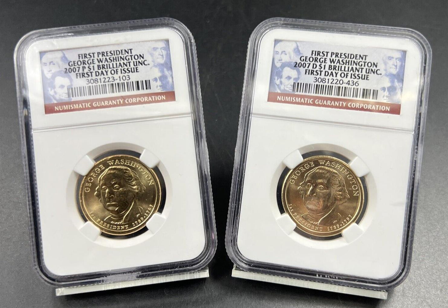 2007 P & D $1 George Washington Presidential Dollar Two Coin Set NGC FDOI BU