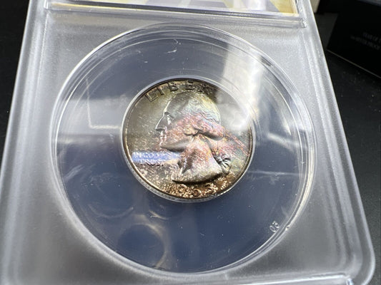 1963 25c Washington Quarter FS-103 DDO MS66 ANACS PQ Rainbow Toned Toner Obverse