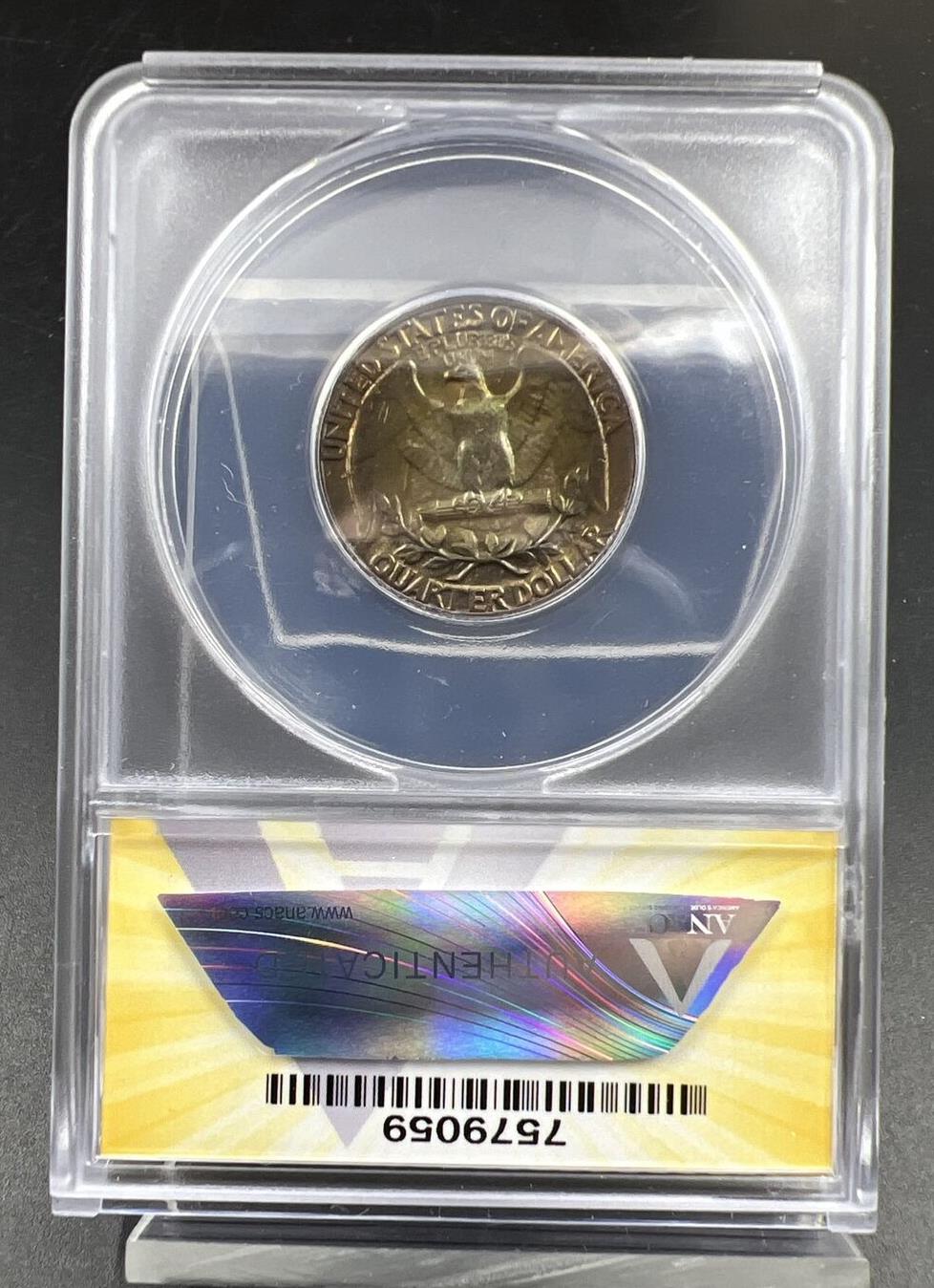 1963 25c Washington Quarter FS-103 DDO MS66 ANACS PQ Rainbow Toned Toner Obverse