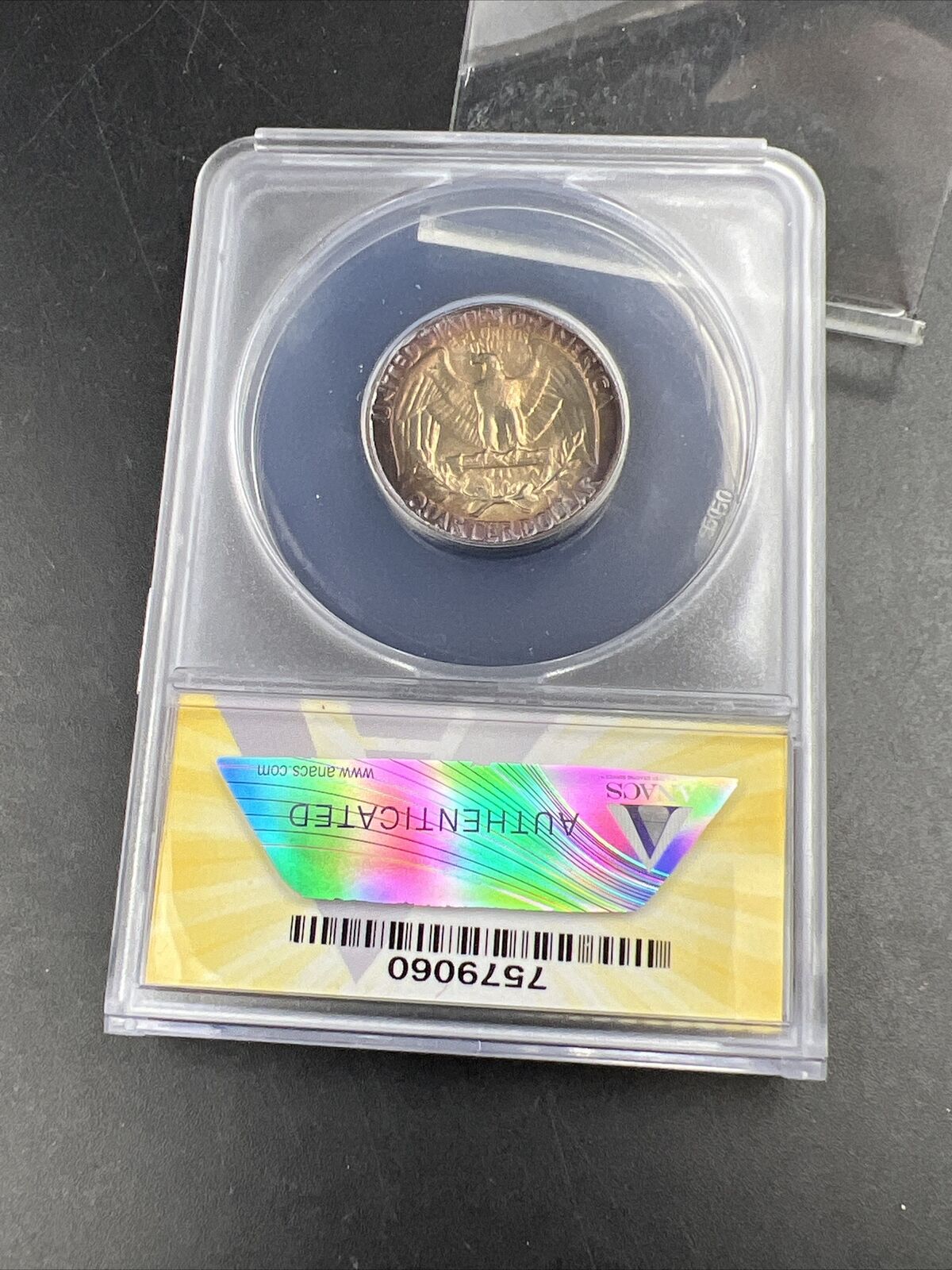 1963 25c Washington Quarter FS-103 DDO MS64 ANACS PQ Rainbow Toned Toner Obverse