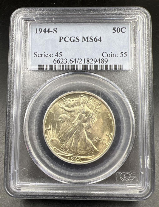 1944 S 50c Walking Liberty Silver Half Dollar MS64 PCGS CH BU Certified