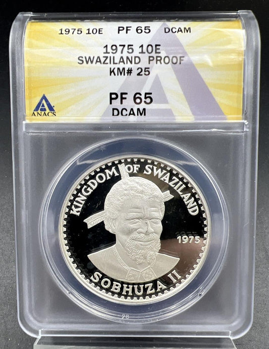 Swaziland 1975 10 Emalangeni KM25 PF65 PR65 DCAM Birth of King Sobhuza II