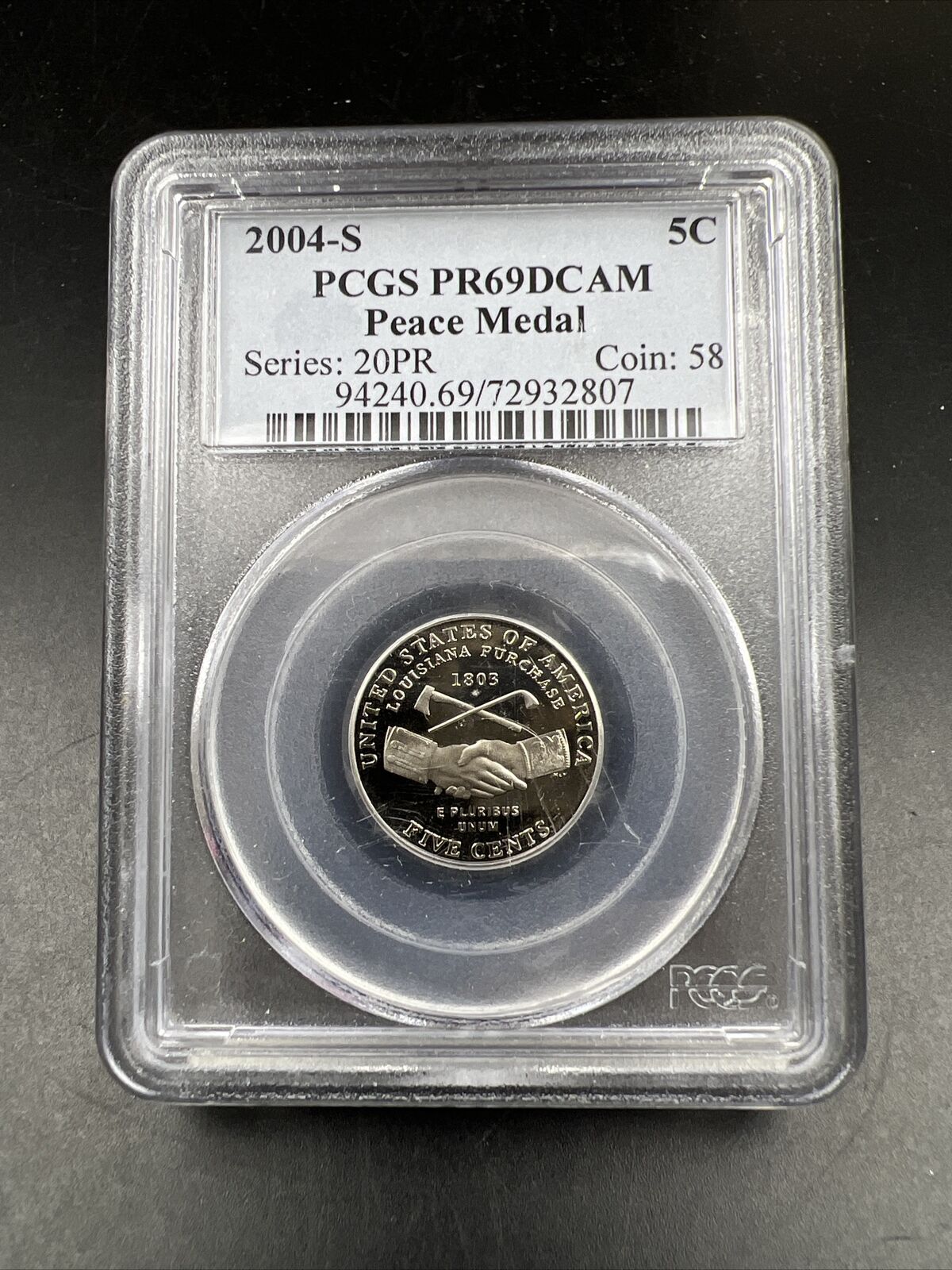 2004 S 5C Peace Medal Jefferson Nickel PCGS PR69DCAM