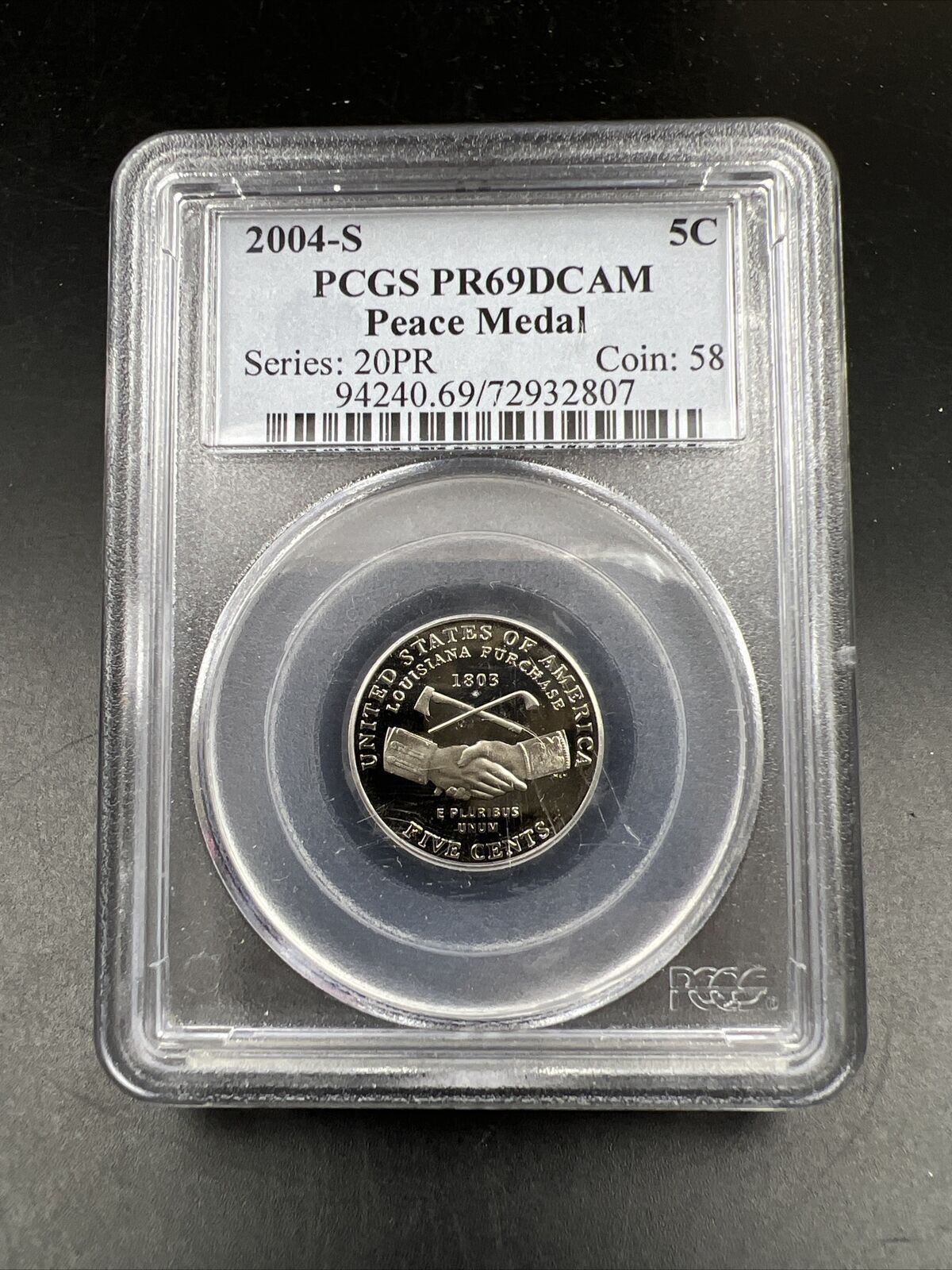 2004 S 5C Peace Medal Jefferson Nickel PCGS PR69DCAM