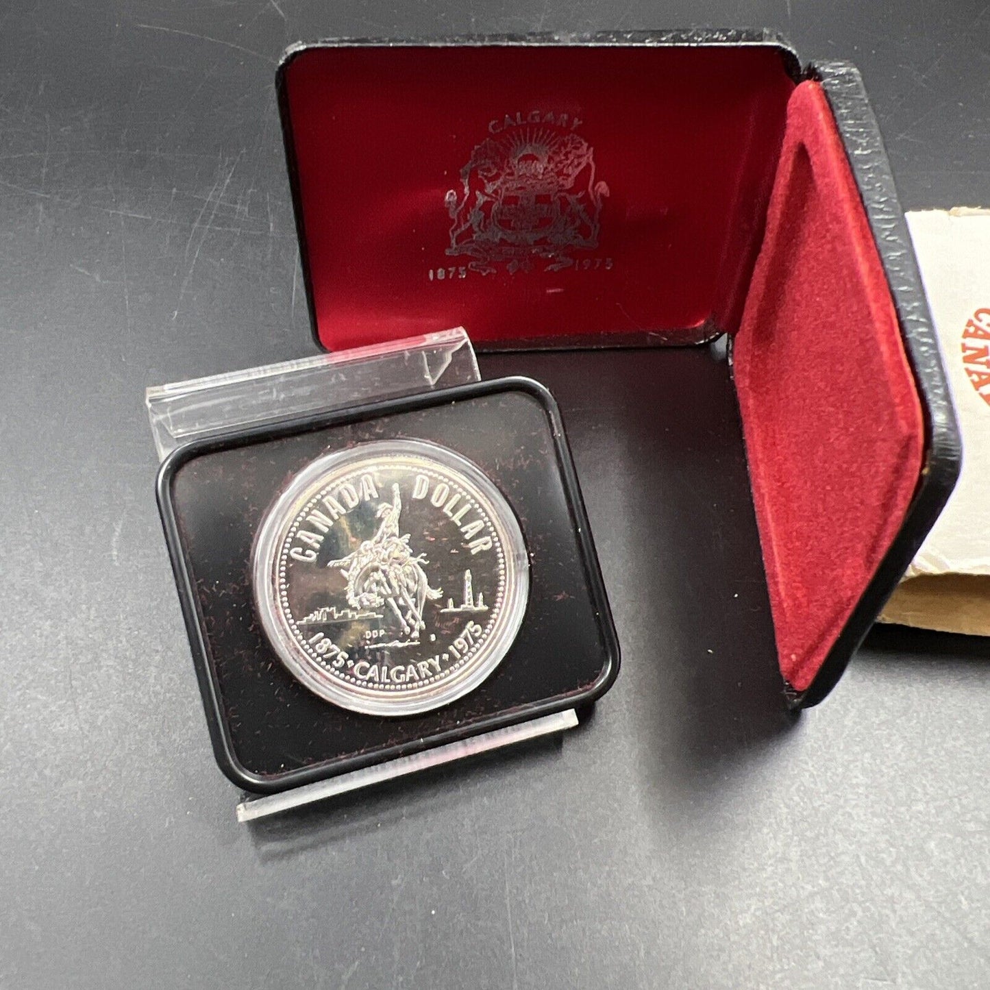 1975 Canada Calgary Centennial Dollar .500 Silver in Box & Capsule