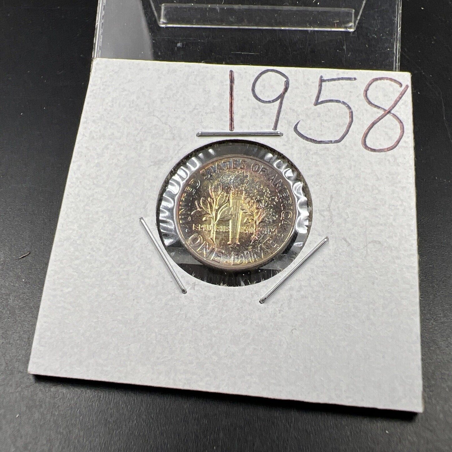 1958 P 10c Roosevelt Dime Coin CH BU PQ * Rainbow Toning Original Toner SKU#OG3