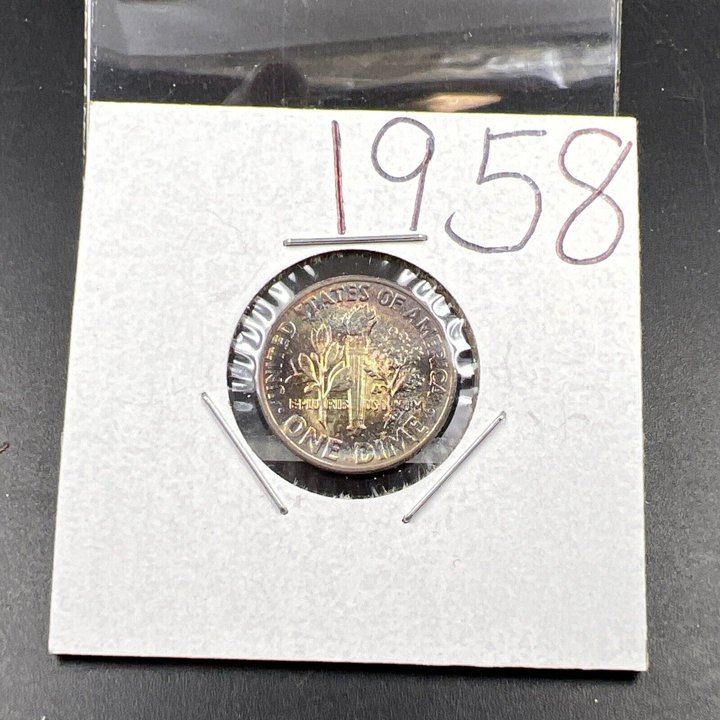 1958 P 10c Roosevelt Dime Coin CH BU PQ * Rainbow Toning Original Toner SKU#OG3