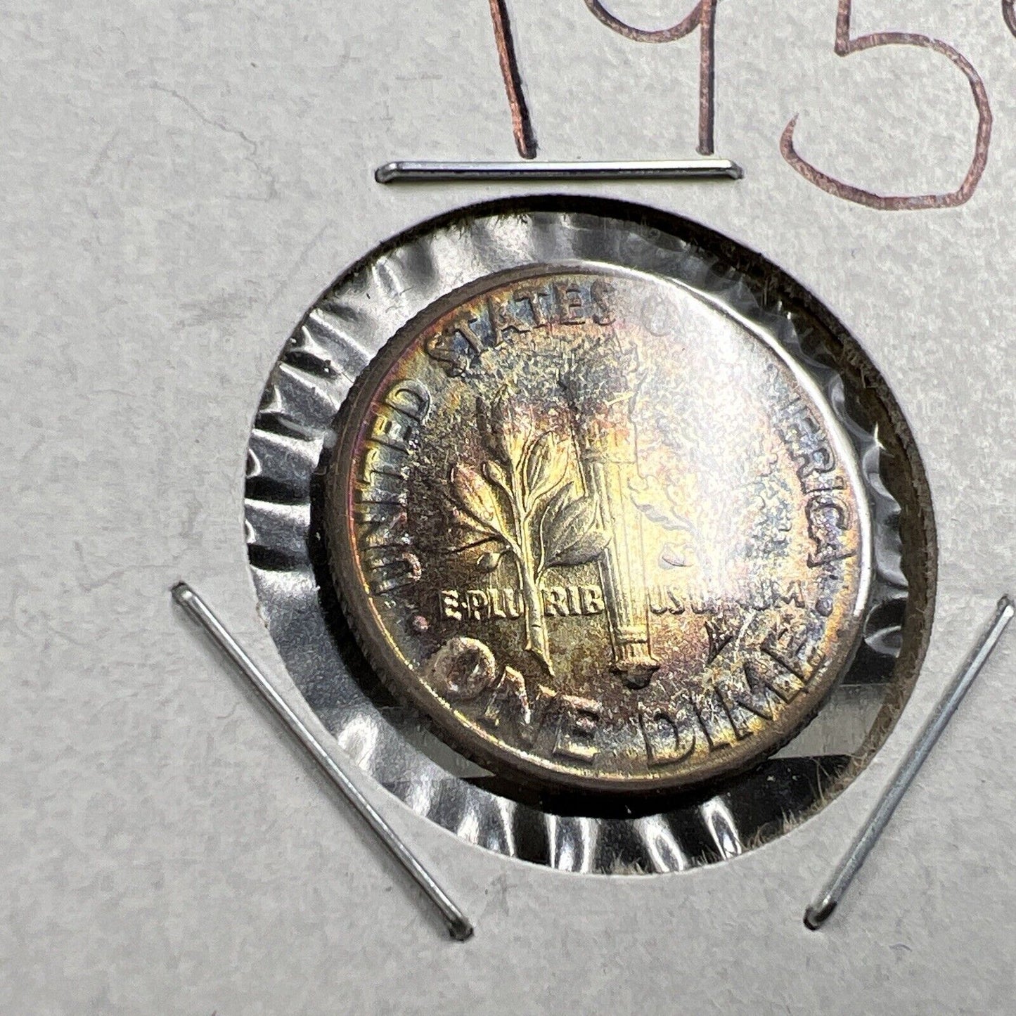 1958 P 10c Roosevelt Dime Coin CH BU PQ * Rainbow Toning Original Toner SKU#OG3