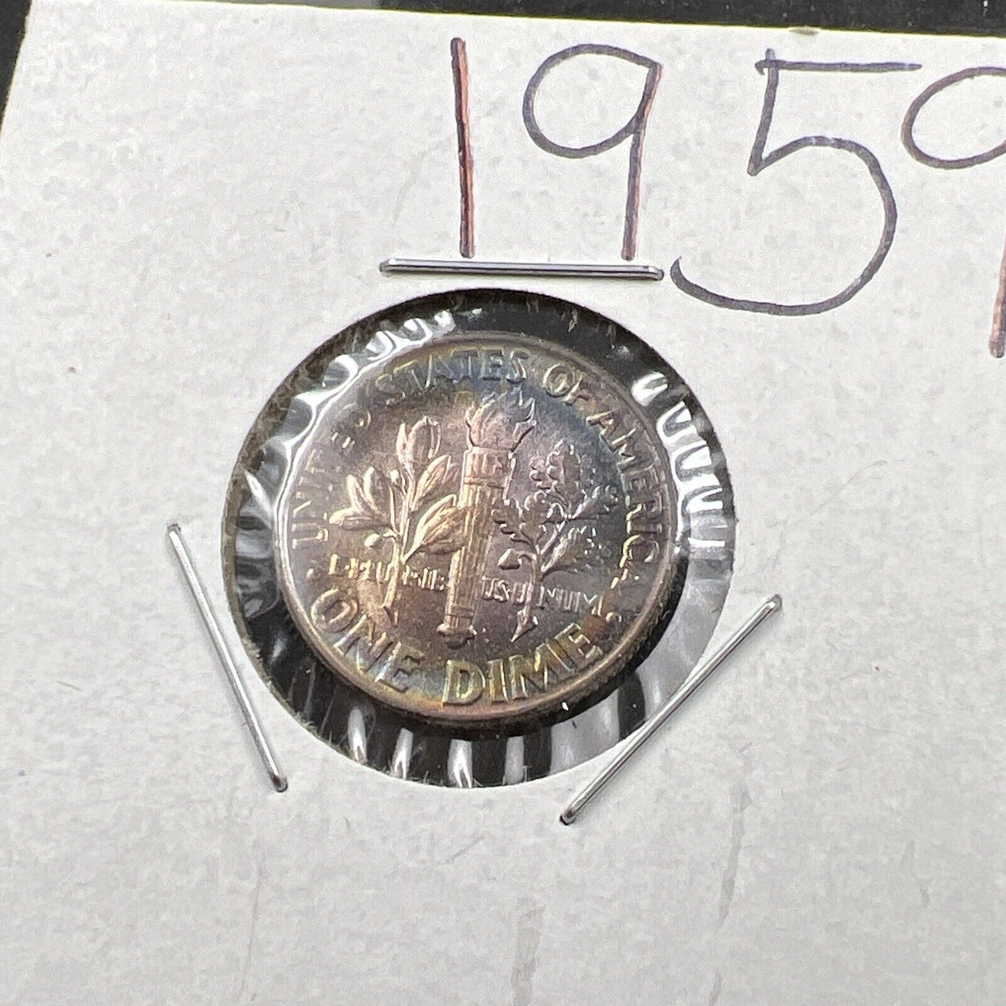 1959 P 10c Roosevelt Dime Coin CH BU PQ Pink Blue Original Toning Toner SKU#GN3