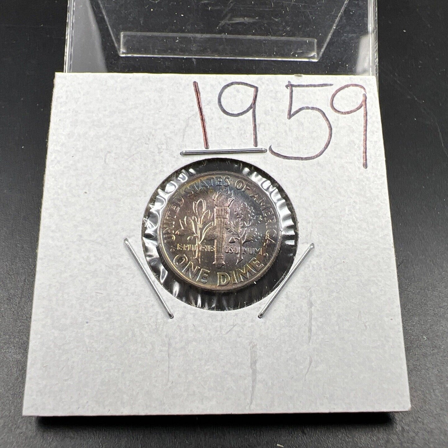 1959 P 10c Roosevelt Dime Coin CH BU PQ Pink Blue Original Toning Toner SKU#GN3