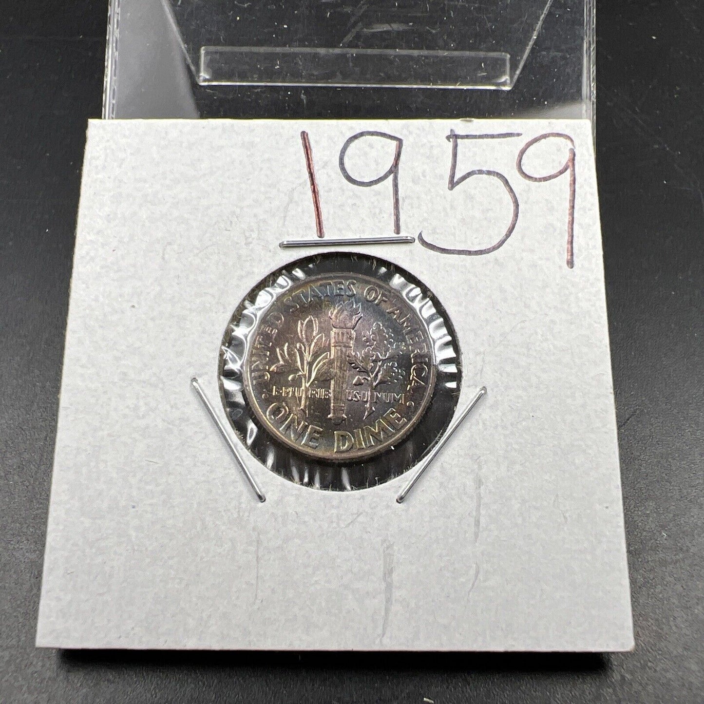 1959 P 10c Roosevelt Dime Coin CH BU PQ Pink Blue Original Toning Toner SKU#GN3