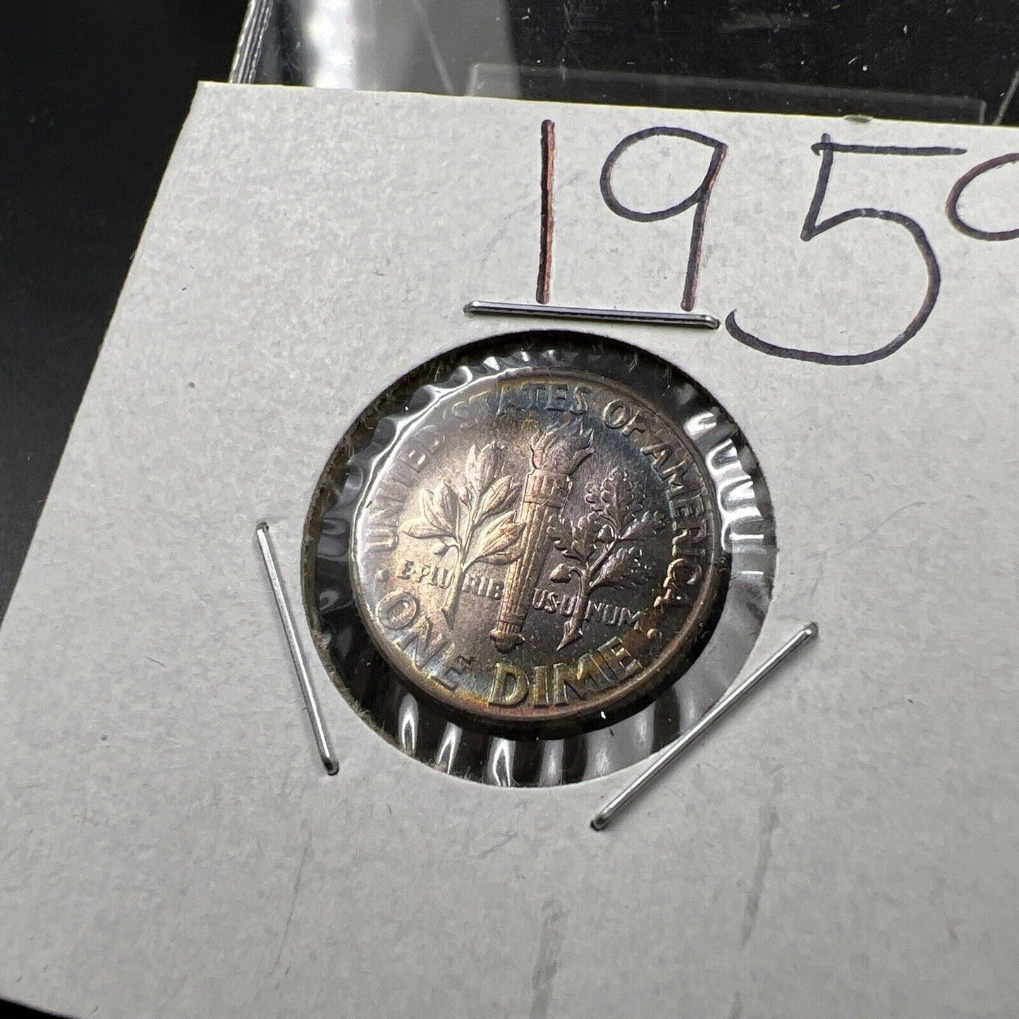 1959 P 10c Roosevelt Dime Coin CH BU PQ Pink Blue Original Toning Toner SKU#GN3