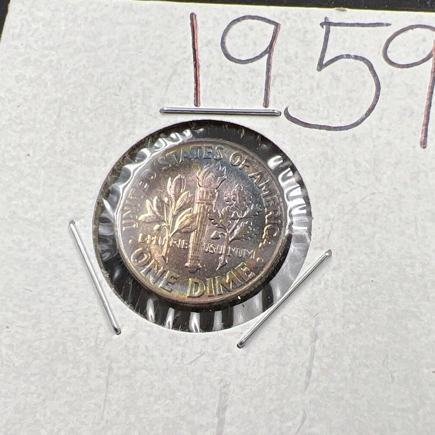 1959 P 10c Roosevelt Dime Coin CH BU PQ Pink Blue Original Toning Toner SKU#GN3