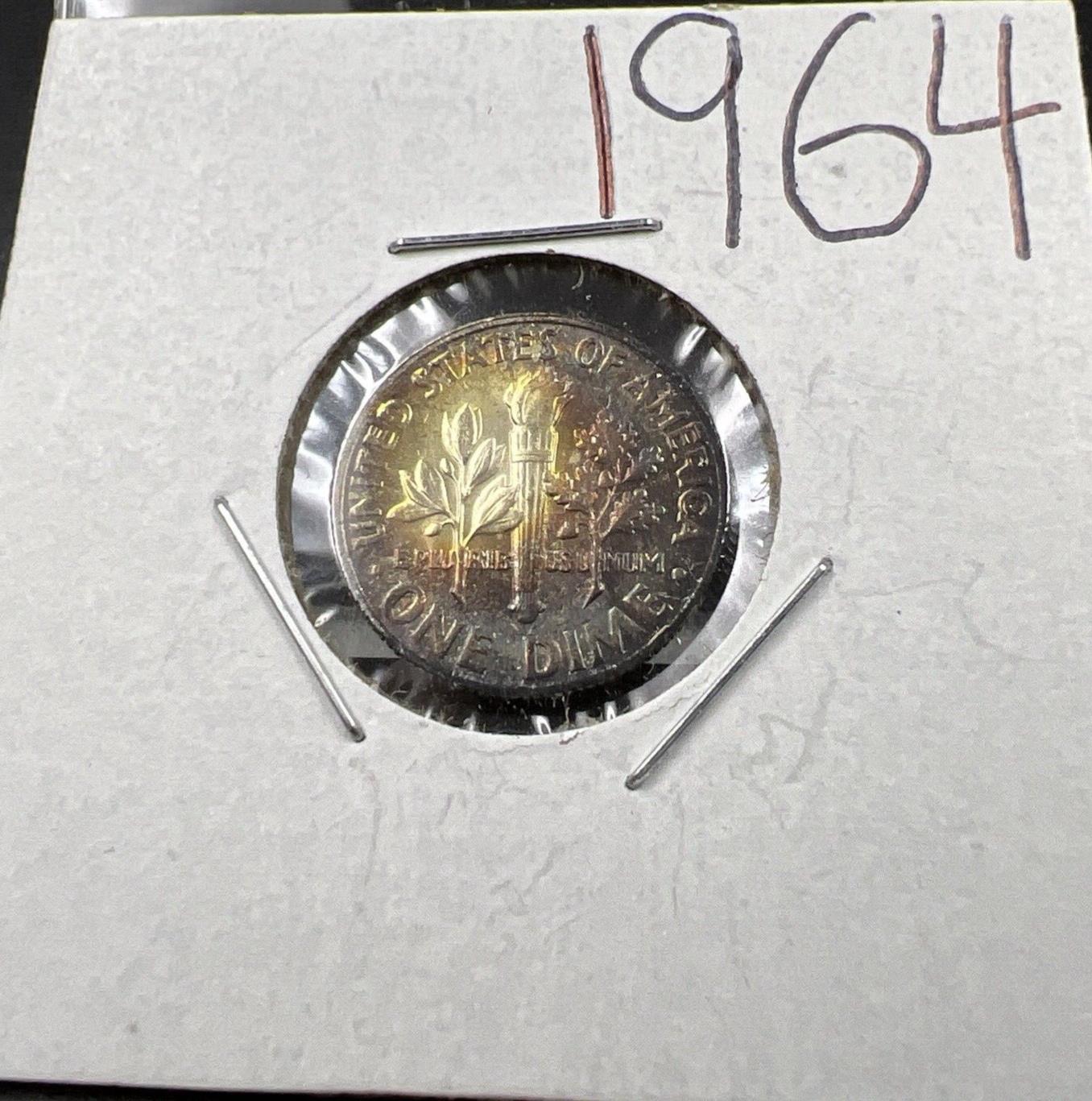 1964 P 10c Roosevelt Dime Coin CH BU PQ Nice Neat Original Toning Toner SKU#OG3