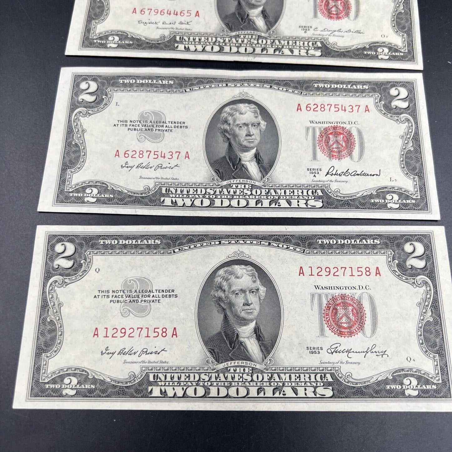 1953 + ABC & 1963 5 $2 Note US Legal Tender Letter Set of Five Notes VF+ #185