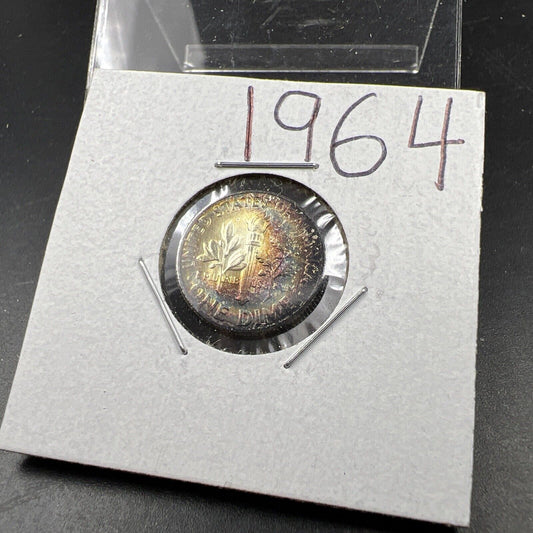 1964 P 10c Roosevelt Dime Coin CH BU PQ Rainbow * Toning Original Toner SKU#GN3