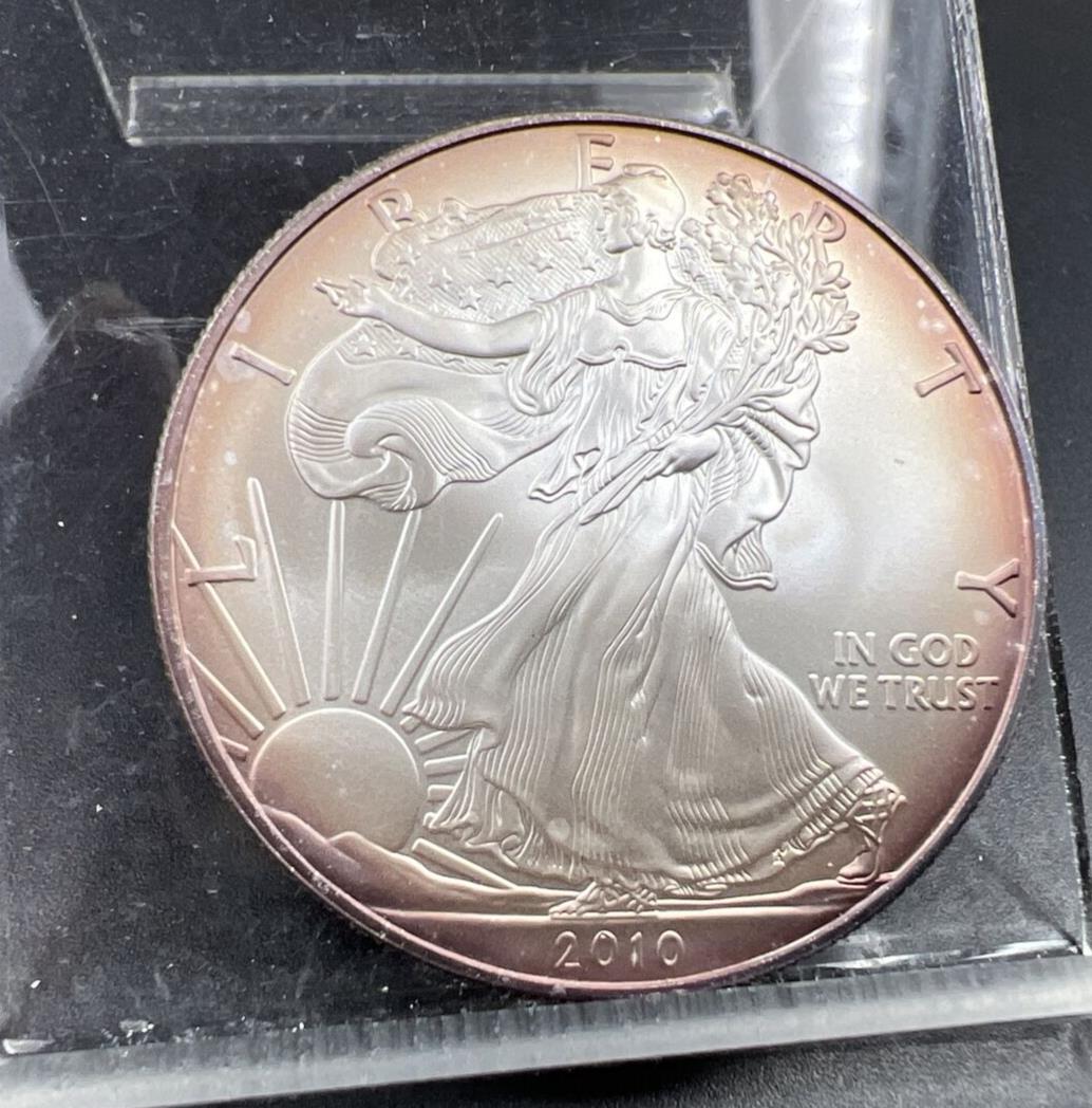 2010 1 OZ American Silver Eagle GEM BU UNC PQ Purple Original Toning Toner