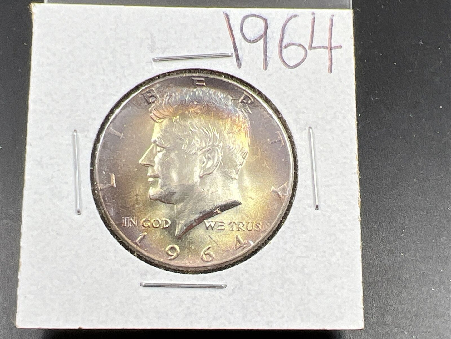 1964 P 50c Kennedy Half Dollar CH BU UNC PQ Rainbow Blue Hair PQ * Star Toning #