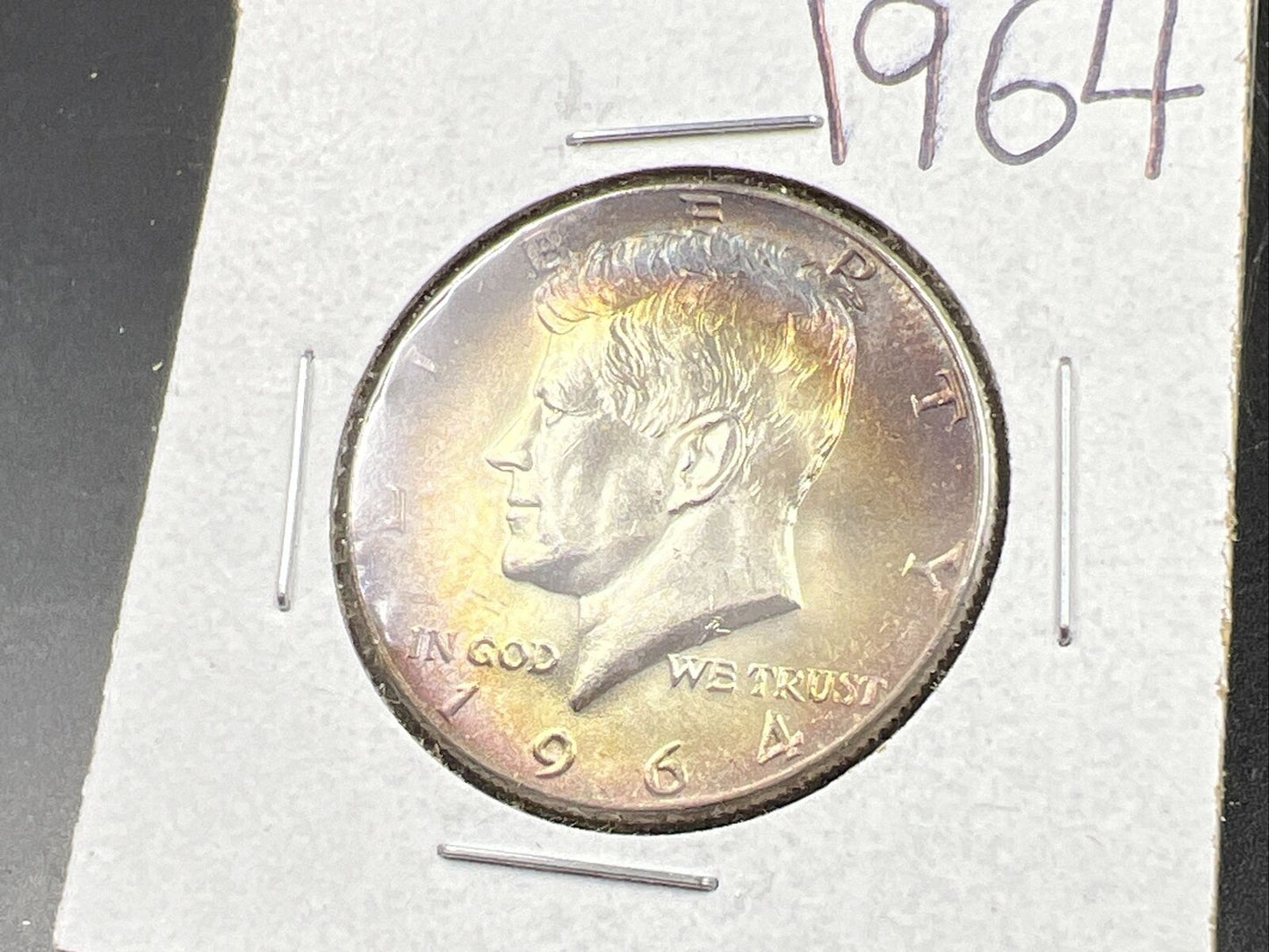 1964 P 50c Kennedy Half Dollar CH BU UNC PQ Rainbow Blue Hair PQ * Star Toning #