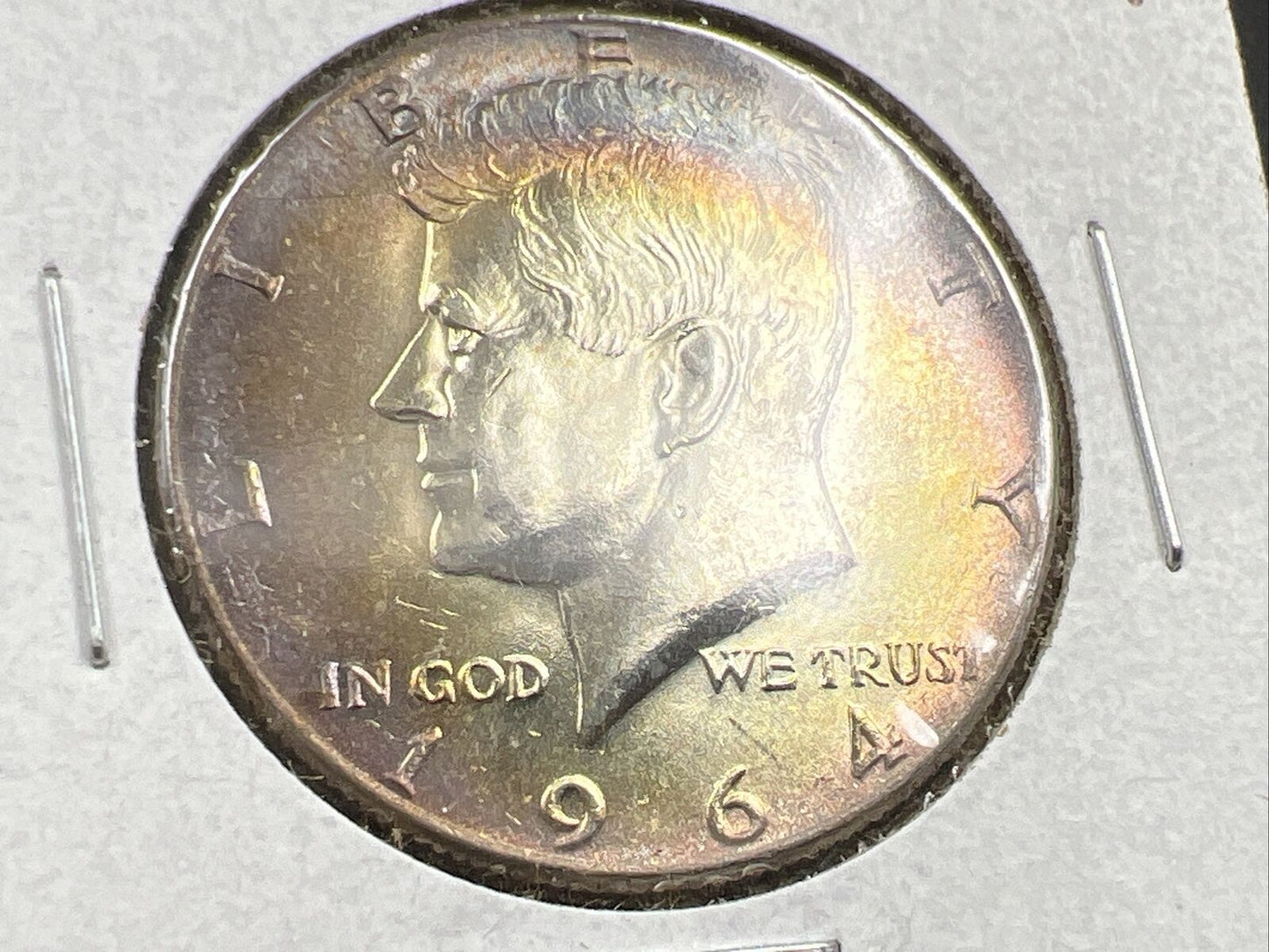 1964 P 50c Kennedy Half Dollar CH BU UNC PQ Rainbow Blue Hair PQ * Star Toning #