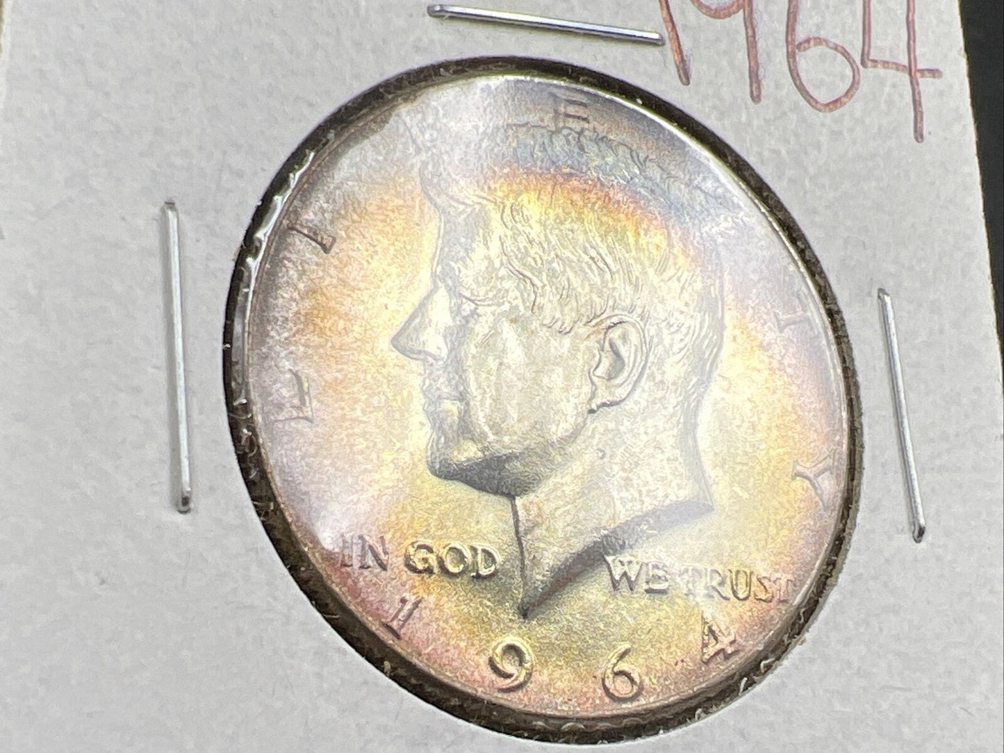 1964 P 50c Kennedy Half Dollar CH BU UNC PQ Rainbow Blue Hair PQ * Star Toning #