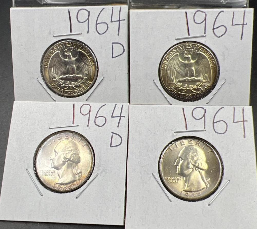 Lot of 4 1964 25c Washington Silver Quarter Coins CH BU Nice Toning