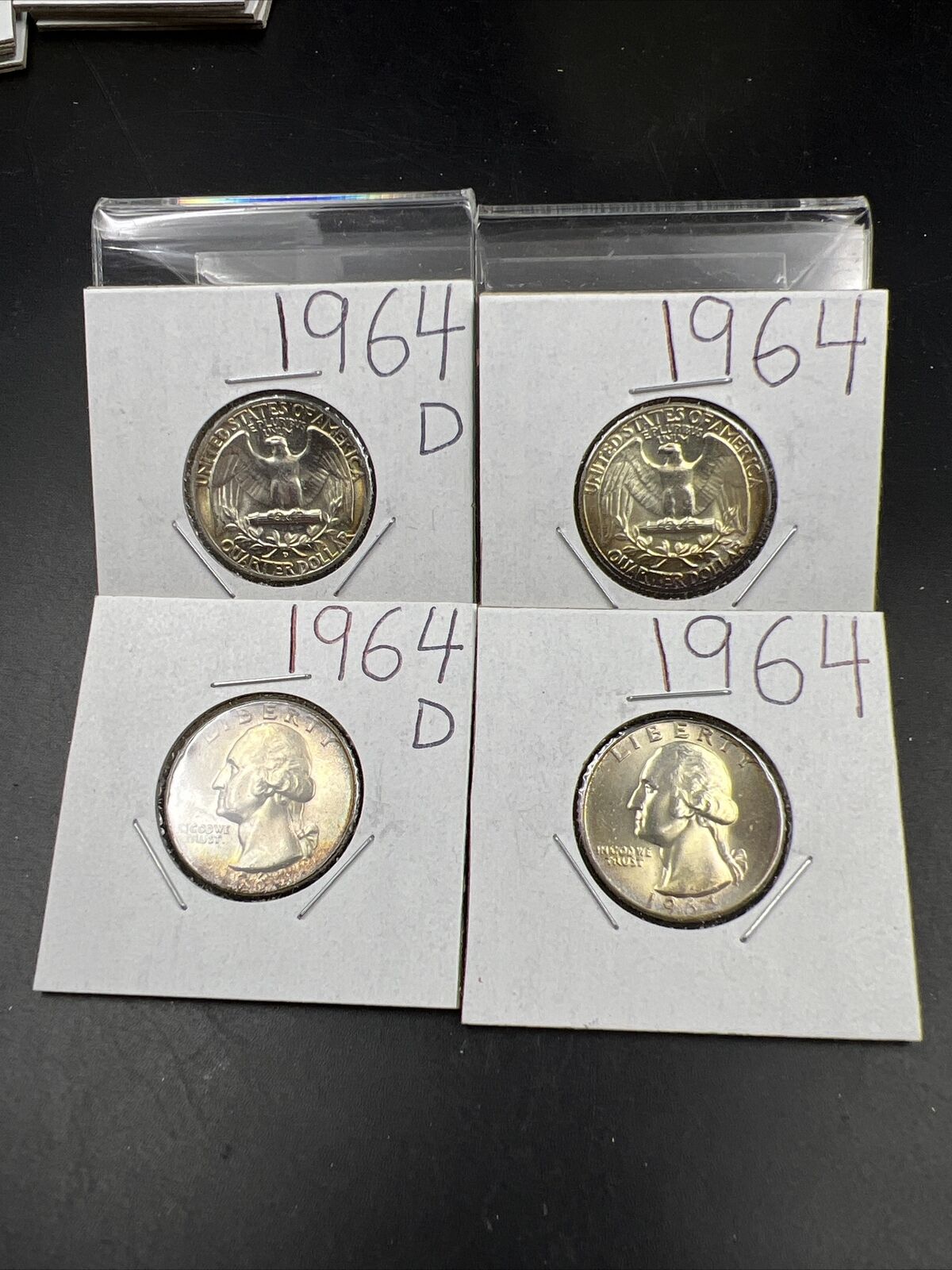 Lot of 4 1964 25c Washington Silver Quarter Coins CH BU Nice Toning