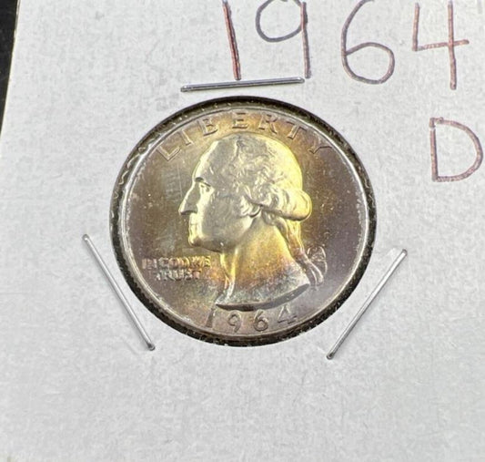 1964 D Washington 25c Silver Quarter Coin PQ * Star Nice Toning Toner Obverse