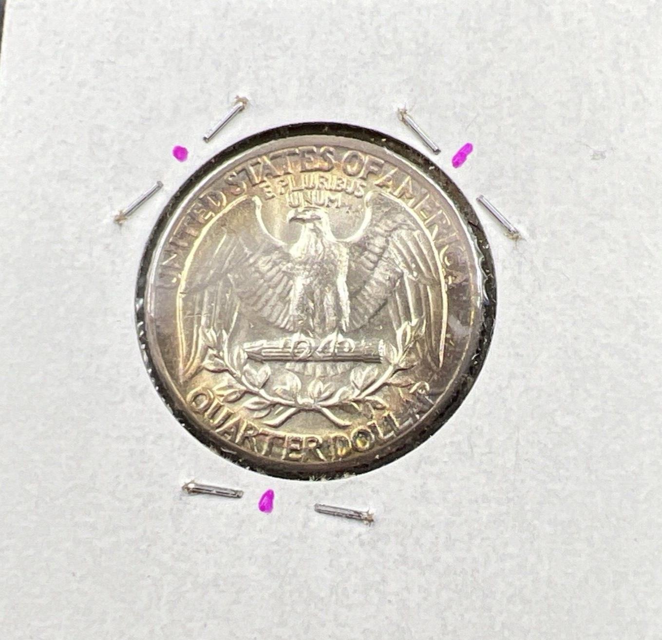 1961 P Washington 25c Silver Quarter Coin CH BU UNC PQ Rainbow Toning