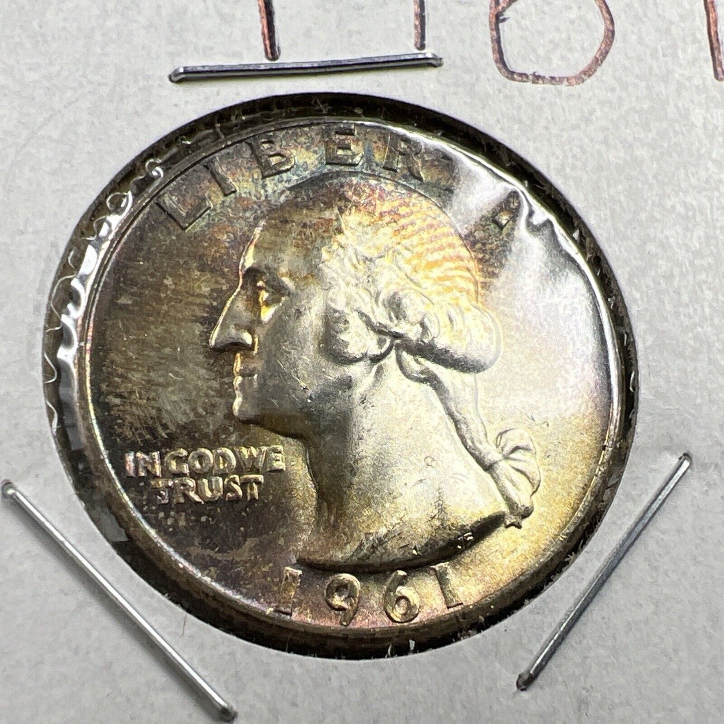 1961 P Washington 25c Silver Quarter Coin CH BU UNC PQ Rainbow Toning