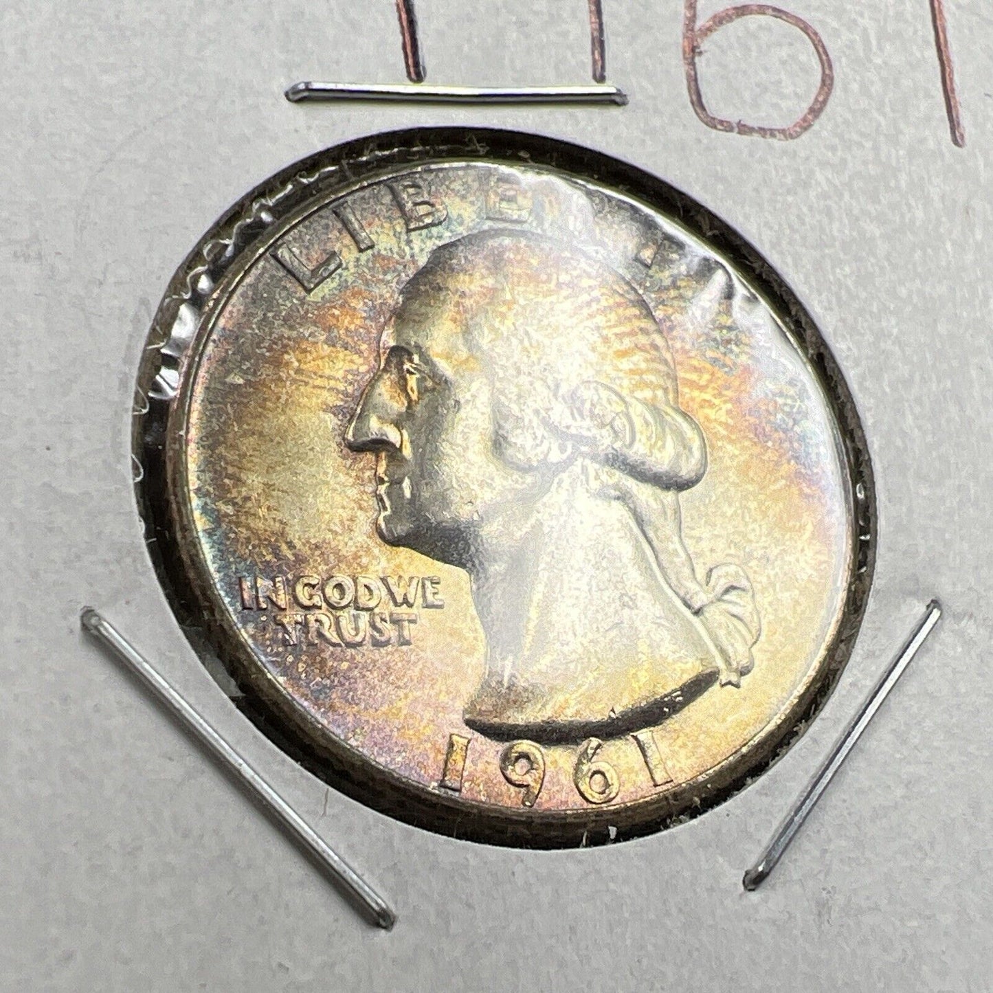 1961 P Washington 25c Silver Quarter Coin CH BU UNC PQ Rainbow Toning