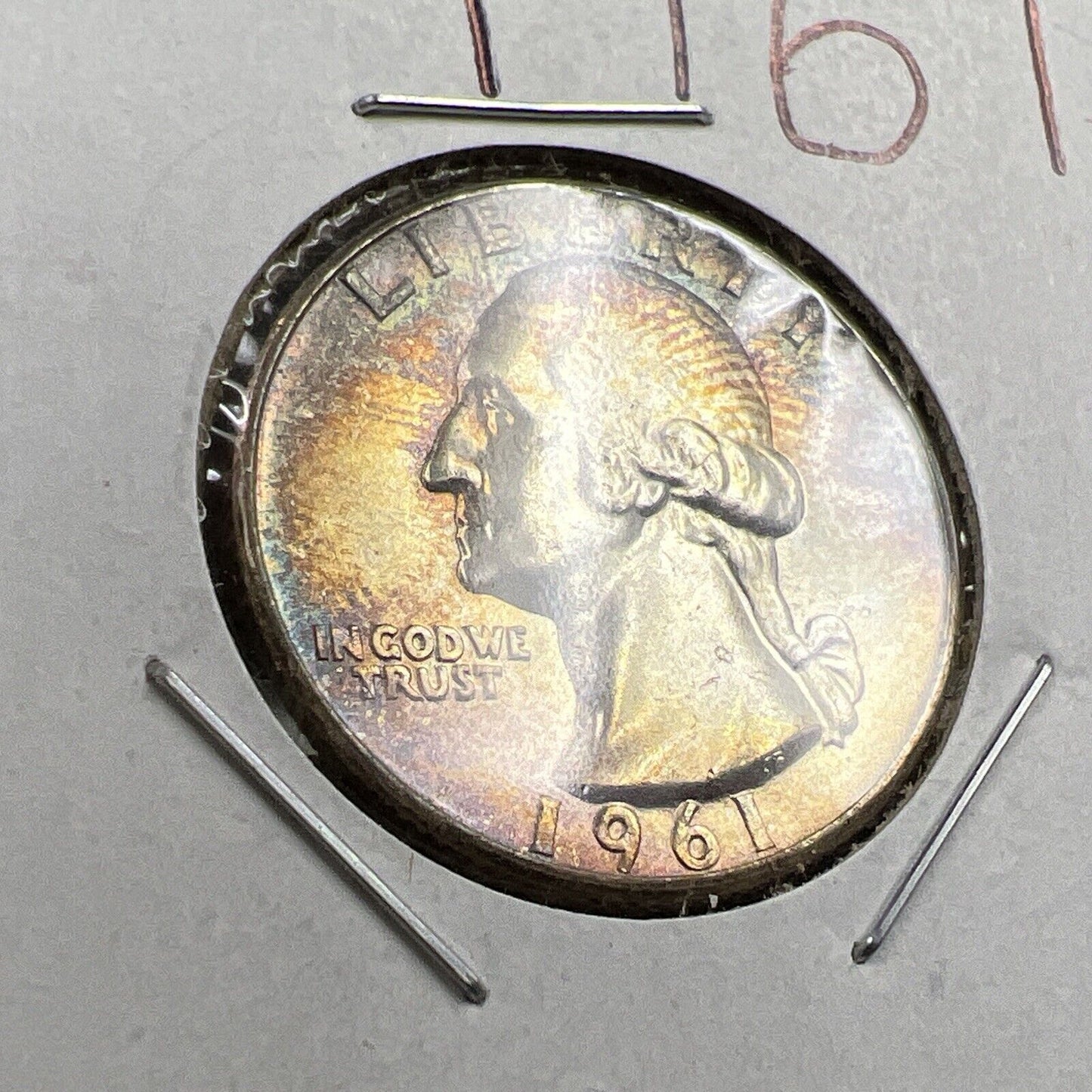 1961 P Washington 25c Silver Quarter Coin CH BU UNC PQ Rainbow Toning