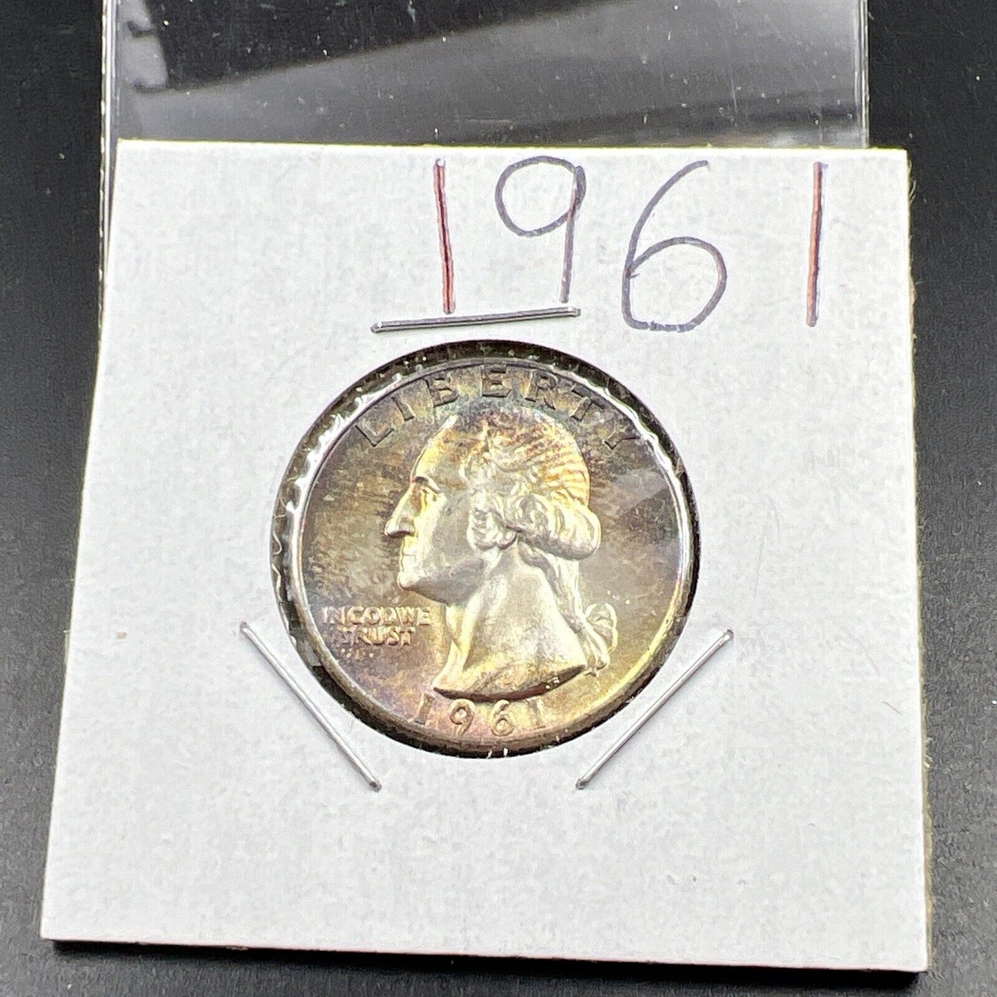 1961 P Washington 25c Silver Quarter Coin CH BU UNC PQ Rainbow Toning