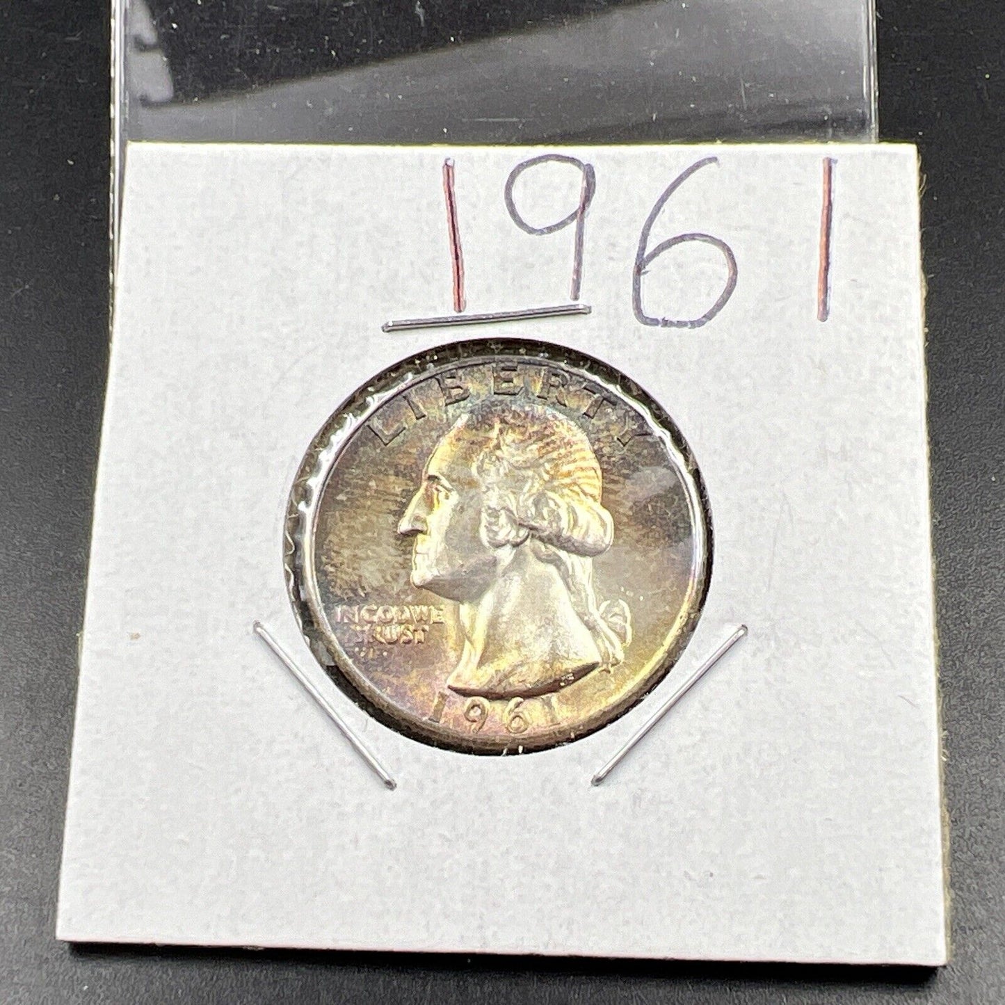 1961 P Washington 25c Silver Quarter Coin CH BU UNC PQ Rainbow Toning