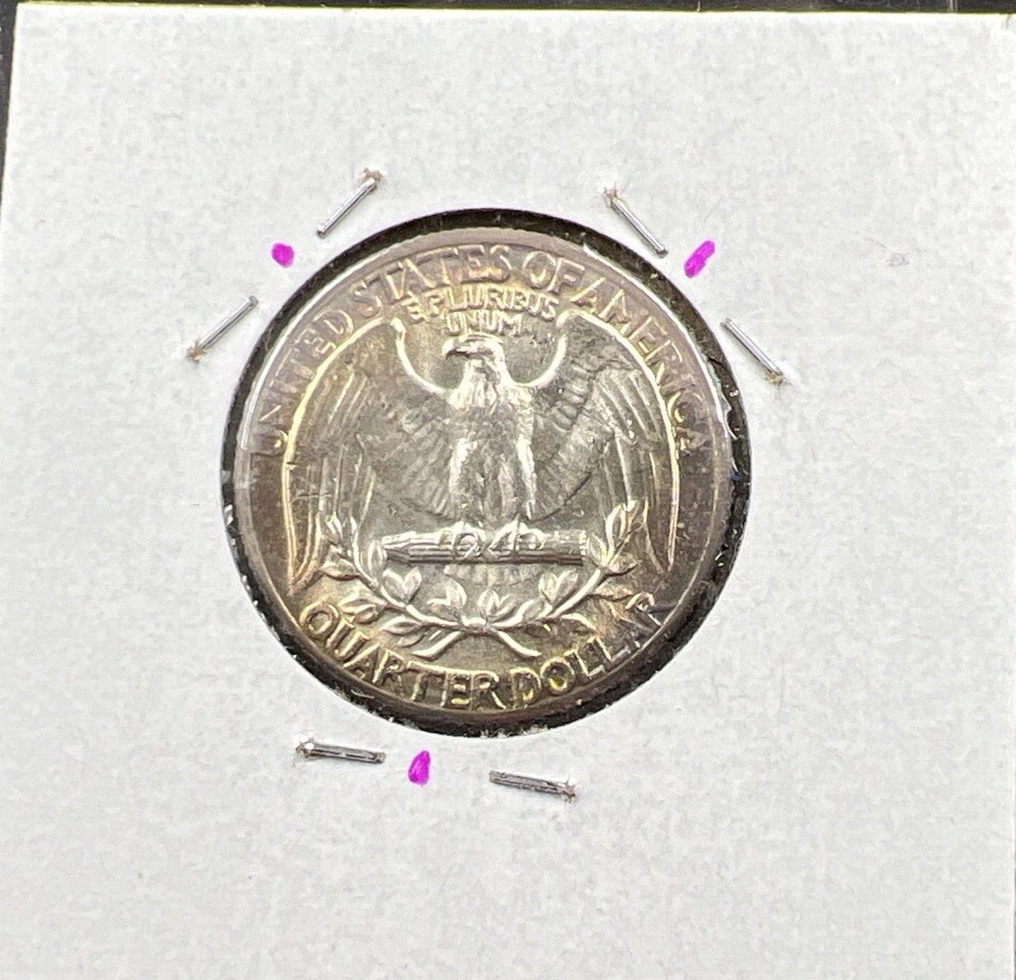 1961 P Washington 25c Silver Quarter Coin CH BU UNC PQ Rainbow Toning