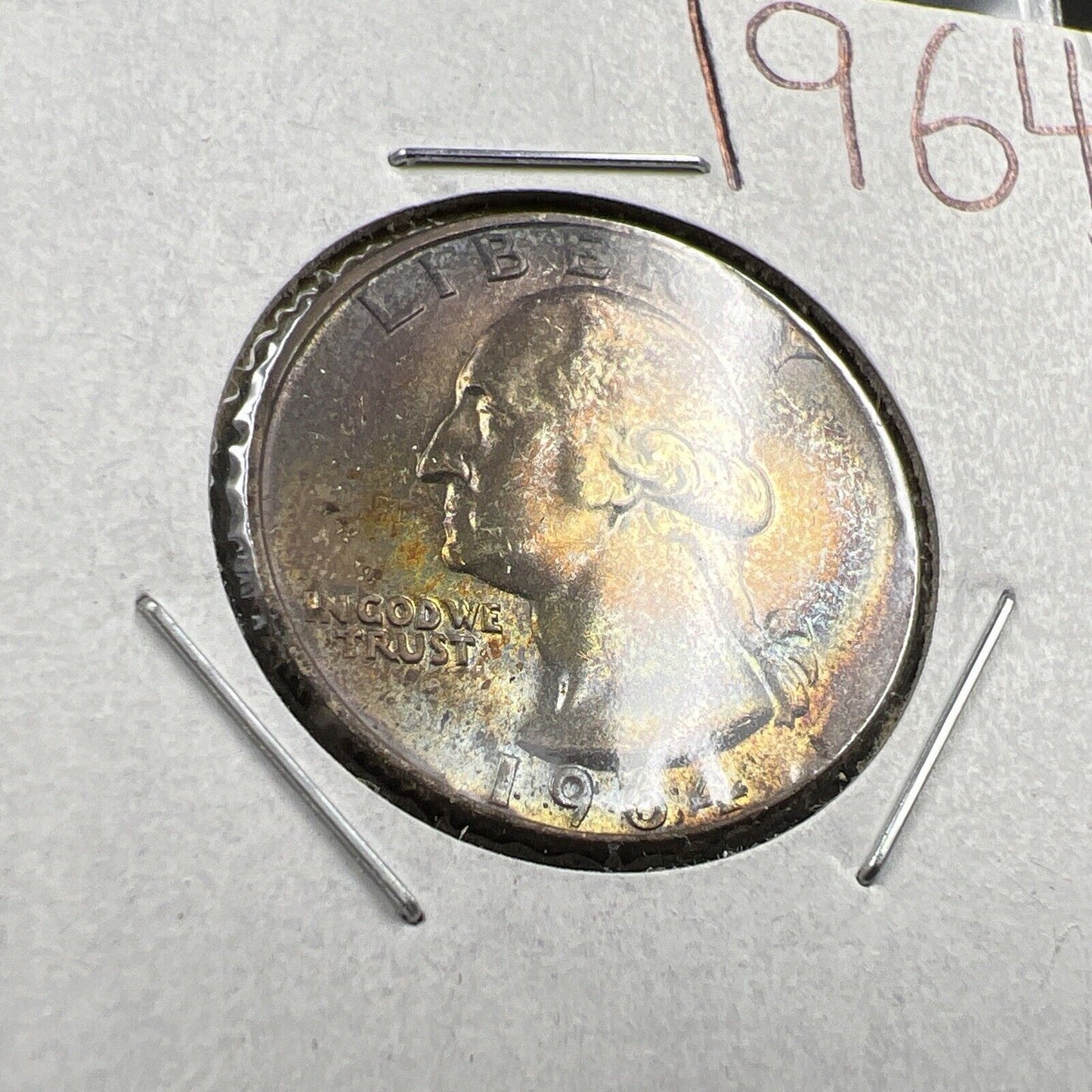 1964 P Washington 25c Silver Quarter Coin CH BU UNC PQ Rainbow Toning #XA