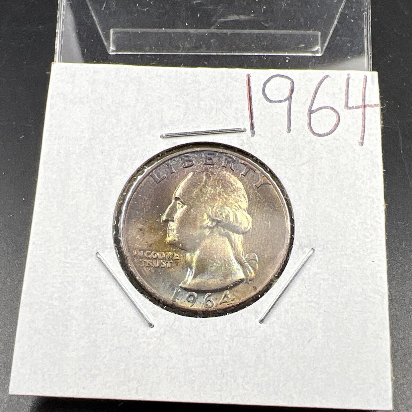 1964 P Washington 25c Silver Quarter Coin CH BU UNC PQ Rainbow Toning #XA