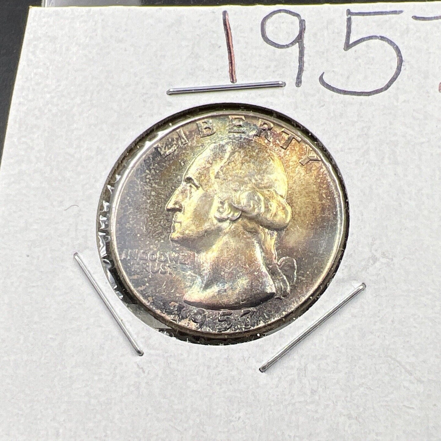 1957 P Washington 25c Silver Quarter Coin Gem BU UNC PQ * Star Rainbow Toning